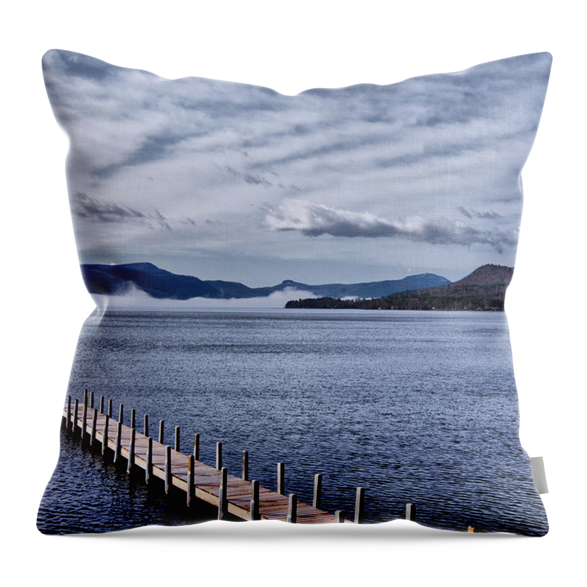 Lake Throw Pillow featuring the photograph Lake View Clouds and Dock by Russ Considine