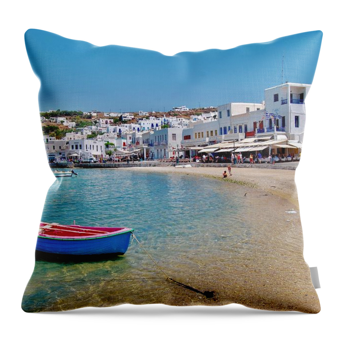 Boat Throw Pillow featuring the photograph Landed in Mykonos by Michael Descher