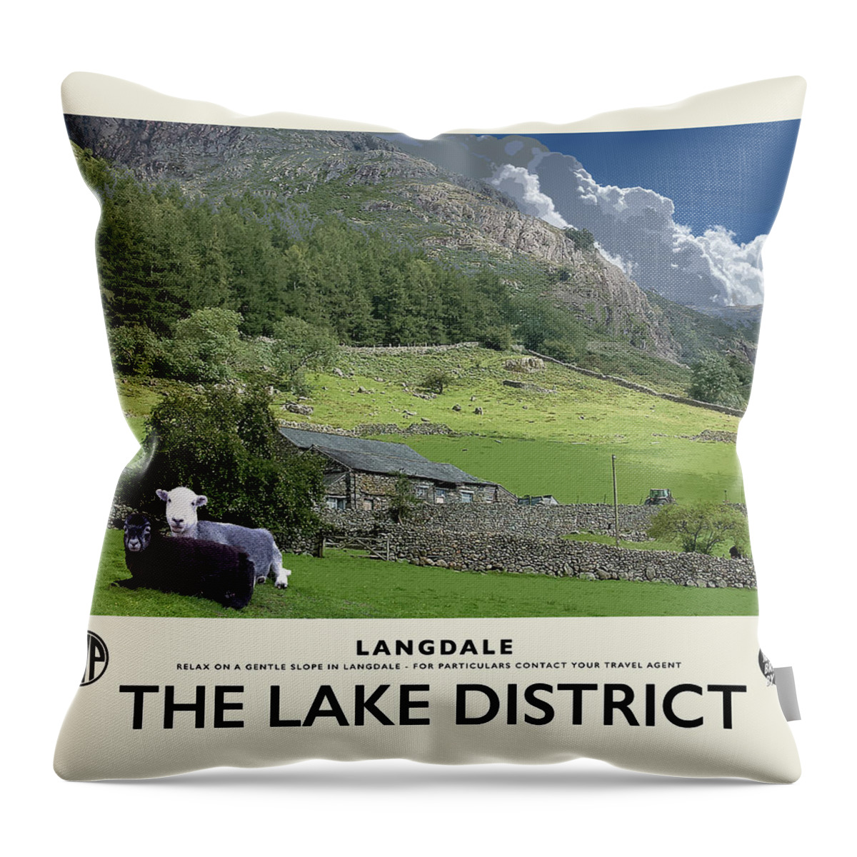 Langdale Throw Pillow featuring the photograph Langdale Sheep Cream Railway Poster by Brian Watt