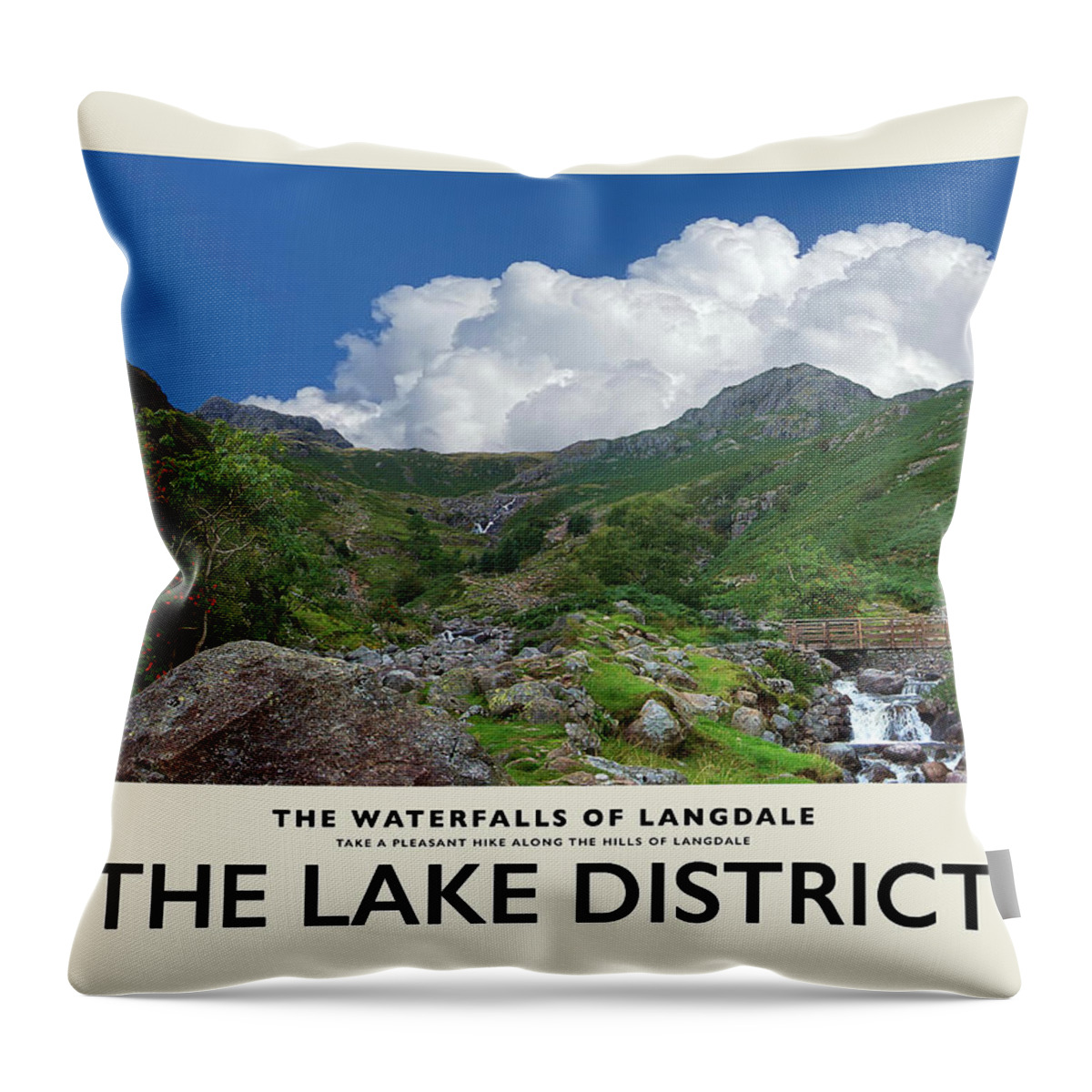 Lake District Throw Pillow featuring the photograph Langdale Waterfalls No3 Cream Railway Poster by Brian Watt