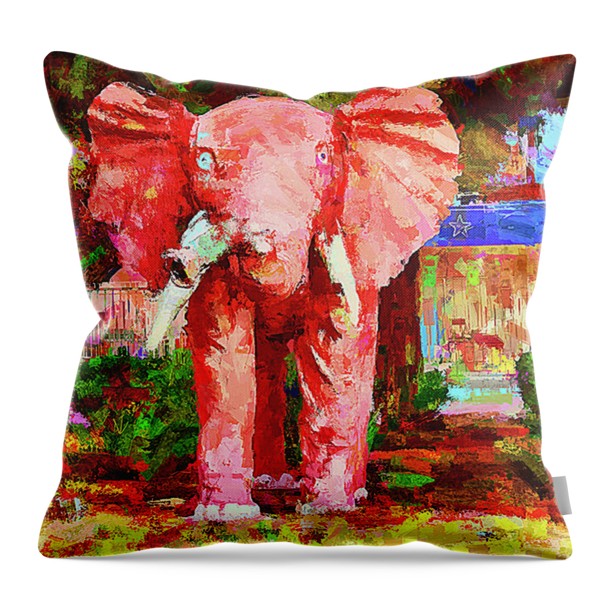 Las Vegas Throw Pillow featuring the digital art Las Vegas Pink Elephant by Tatiana Travelways