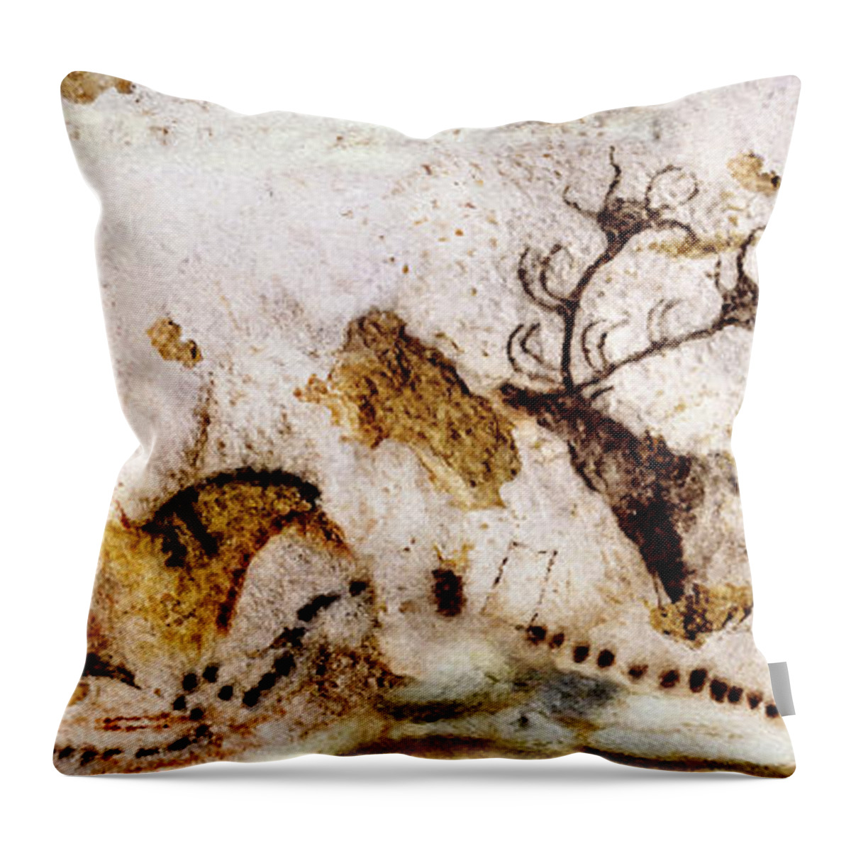 Lascaux Throw Pillow featuring the digital art Lascaux Cow Horse and Deer by Weston Westmoreland