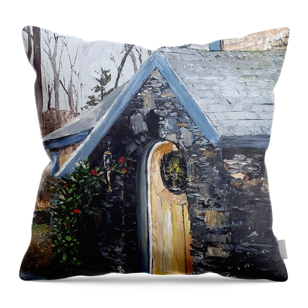 Autumn Throw Pillow featuring the painting Last Roses of Autumn by Merana Cadorette