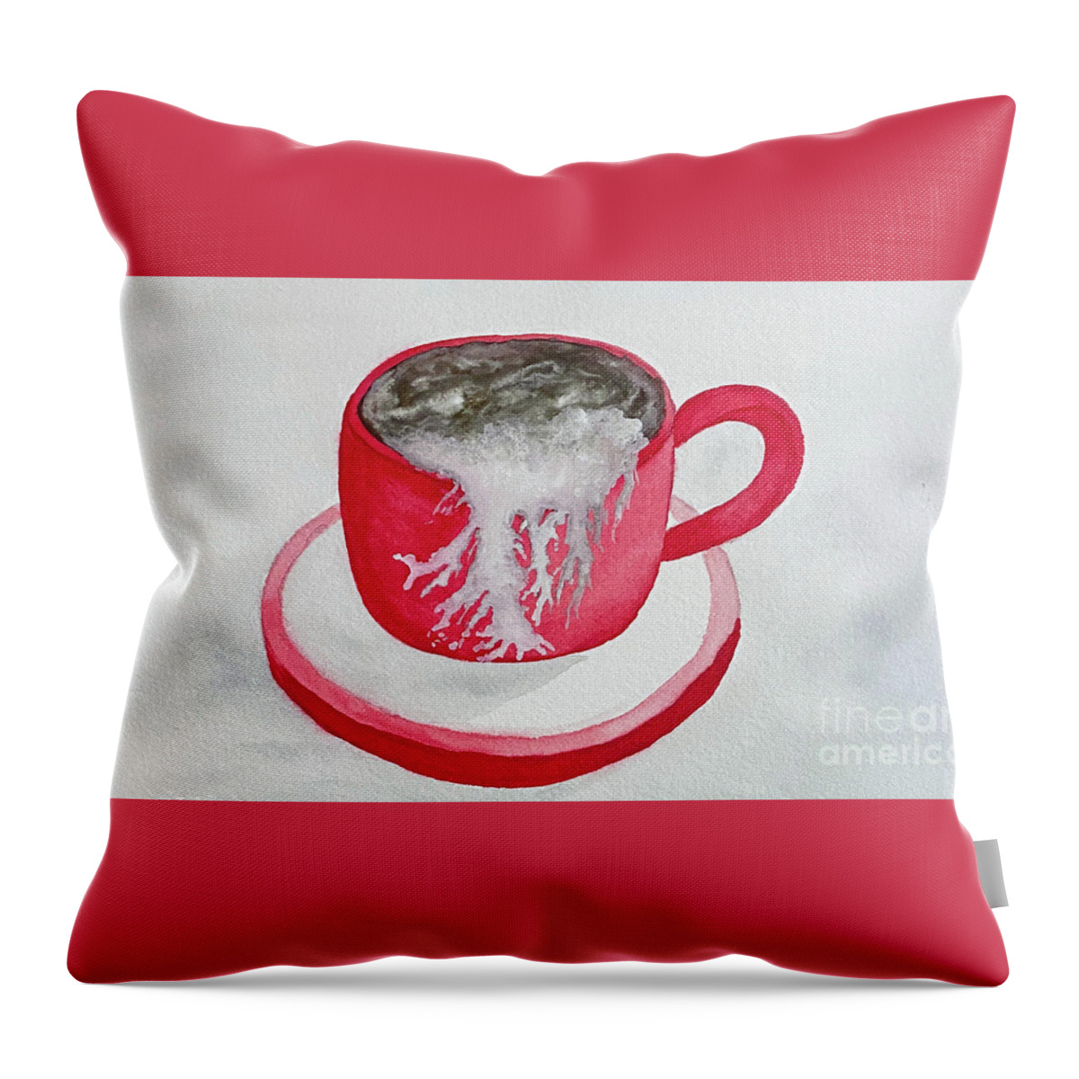 Latte Throw Pillow featuring the painting Latte in a Red Mug by Lisa Neuman