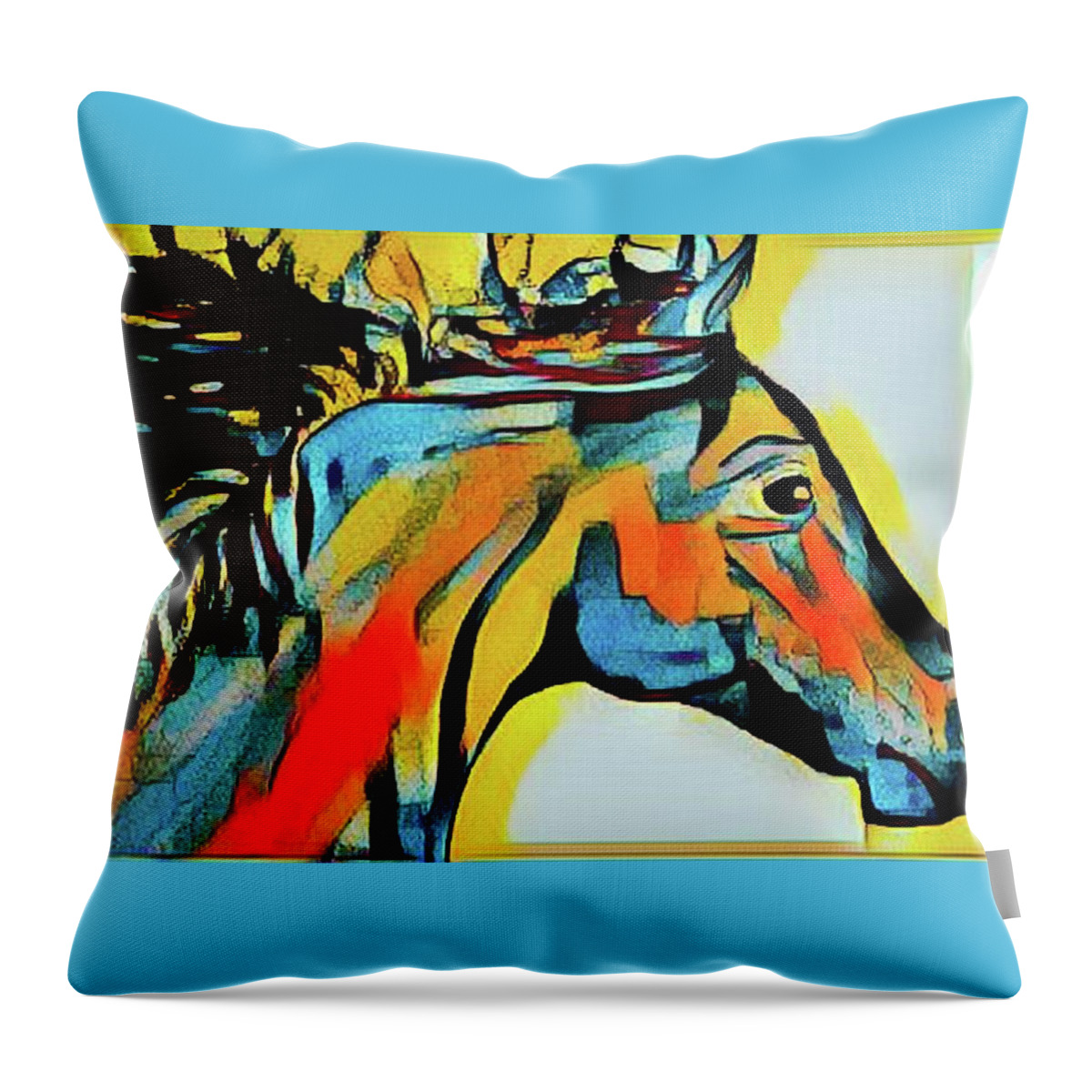 Wild Horses Throw Pillow featuring the mixed media Le Cheval Sauvage by Rusty Gladdish