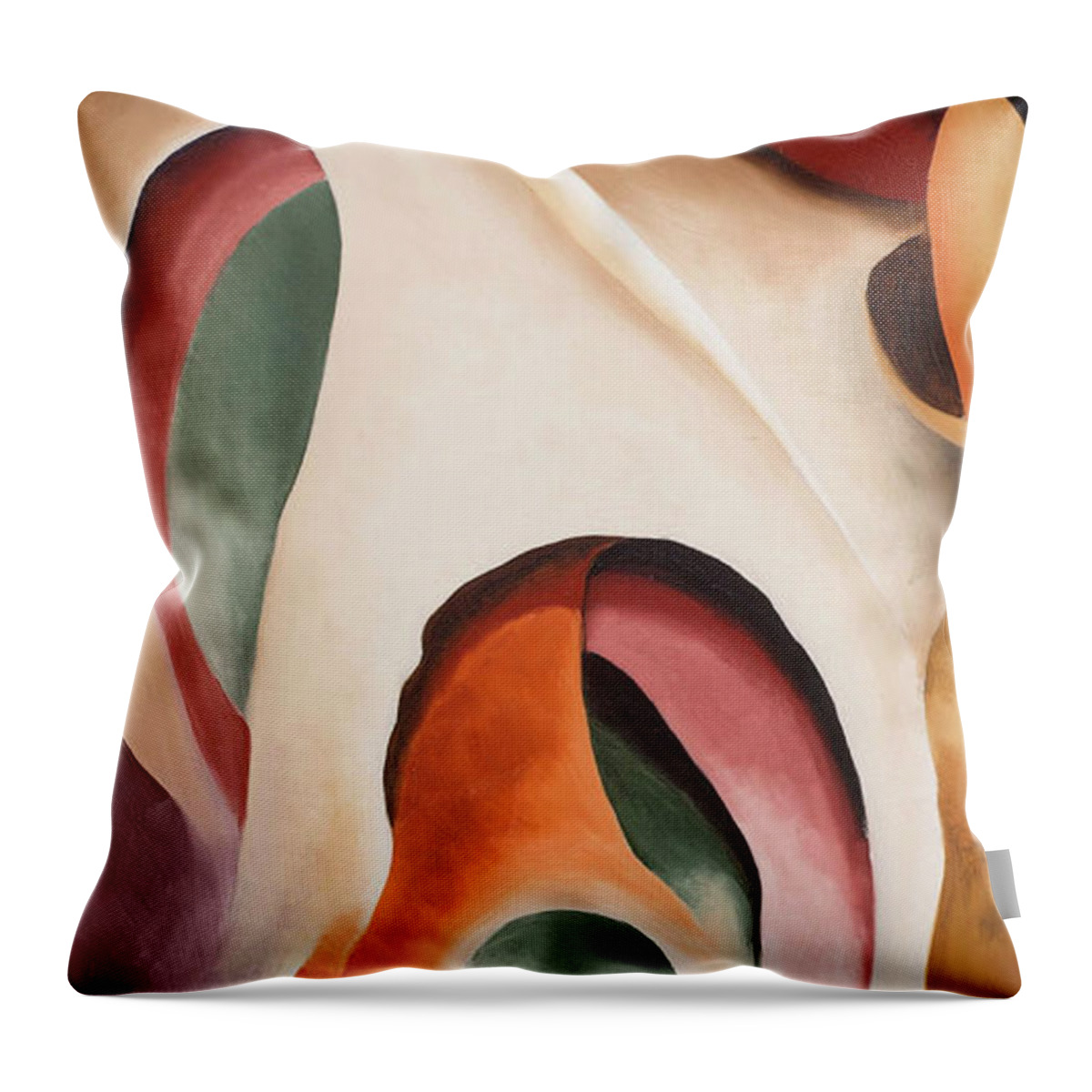 Georgia O'keeffe Throw Pillow featuring the painting Leaf motif No 2 - Colorful modernist abstract nature painting by Georgia O'Keeffe