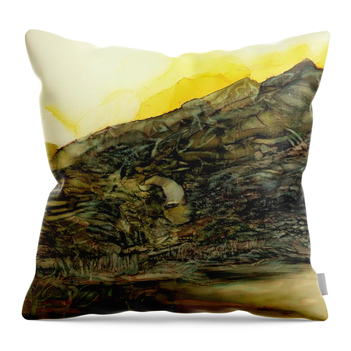 Mountain Throw Pillow featuring the painting Learning patience at the tarn by Angela Marinari