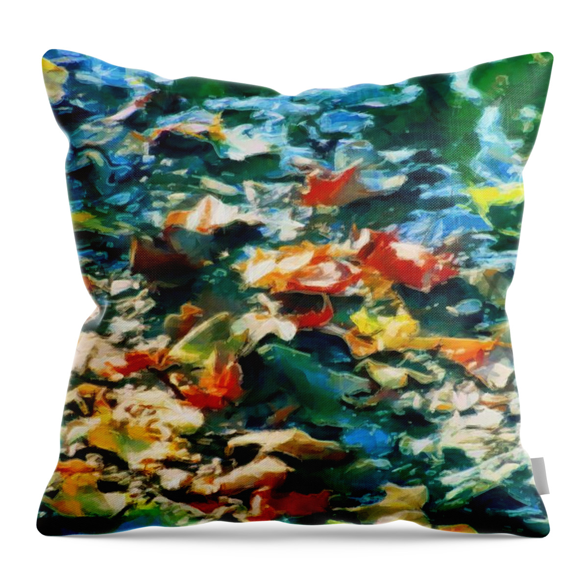 Leaves Throw Pillow featuring the mixed media Leaves in the Stream 2021 by Christopher Reed