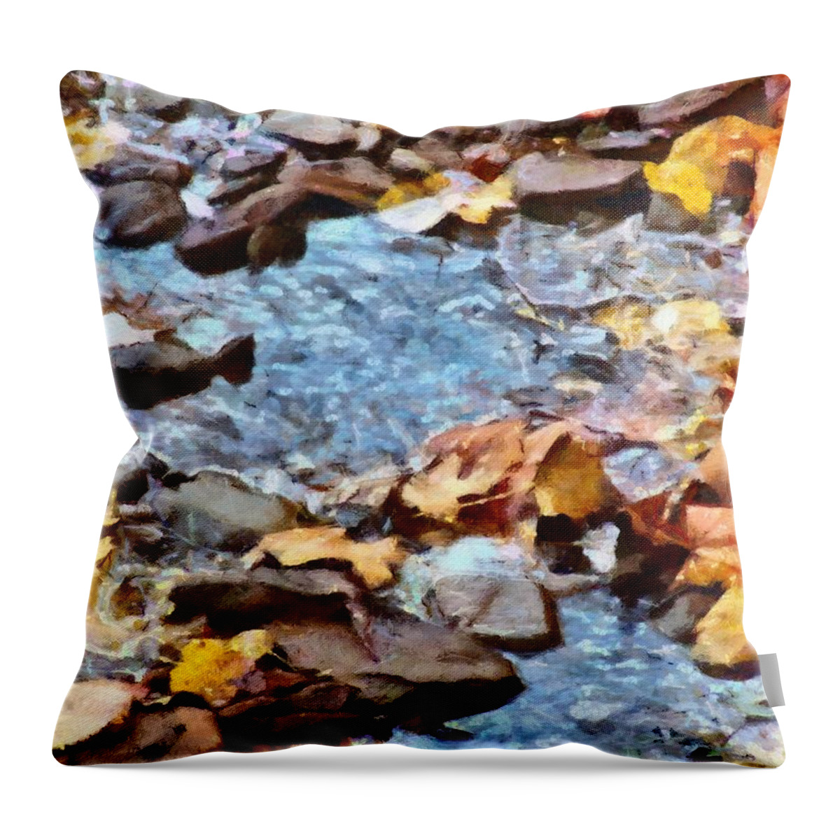Leaves Throw Pillow featuring the mixed media Leaves in the Stream by Christopher Reed