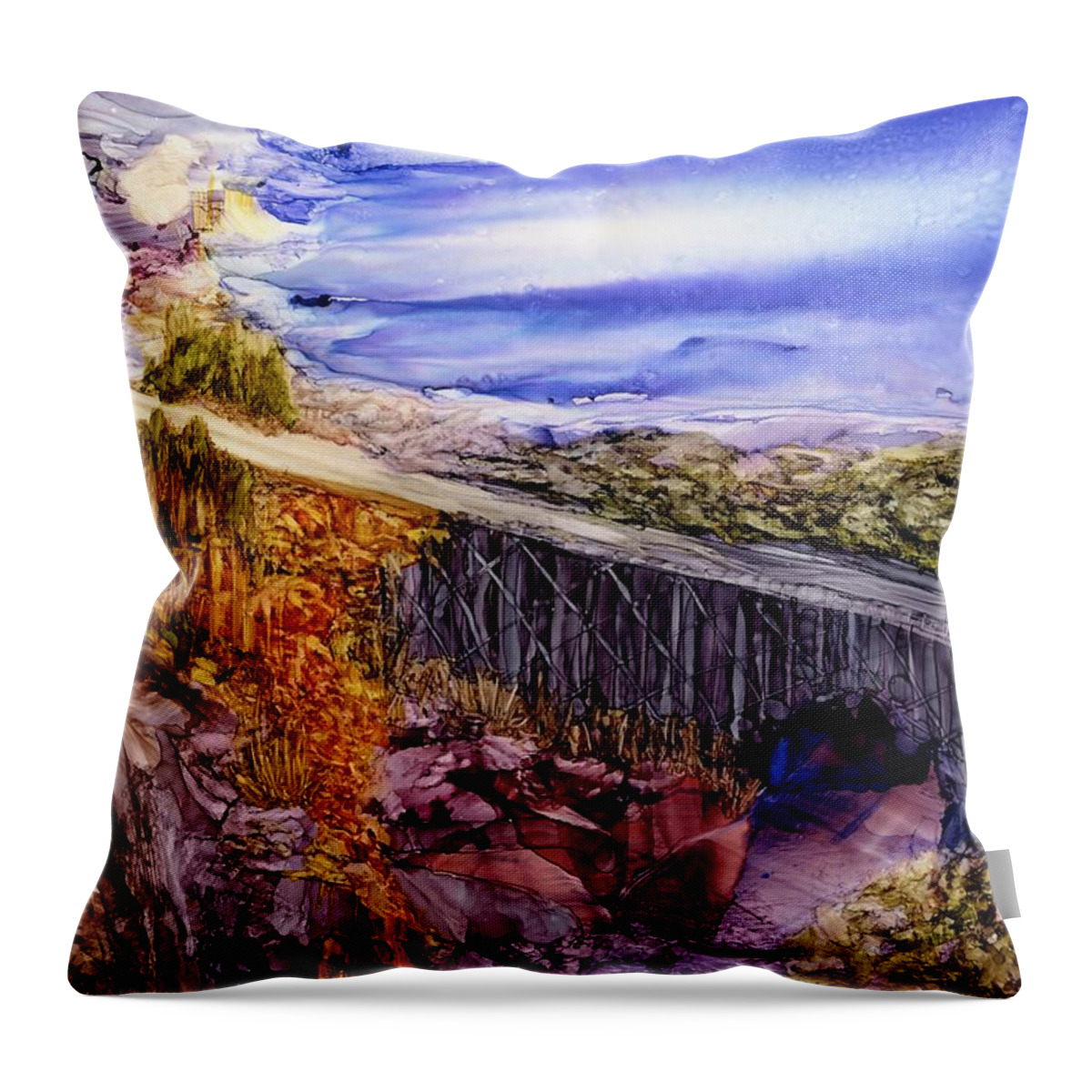 Bridge Throw Pillow featuring the painting Leaving it all behind by Angela Marinari
