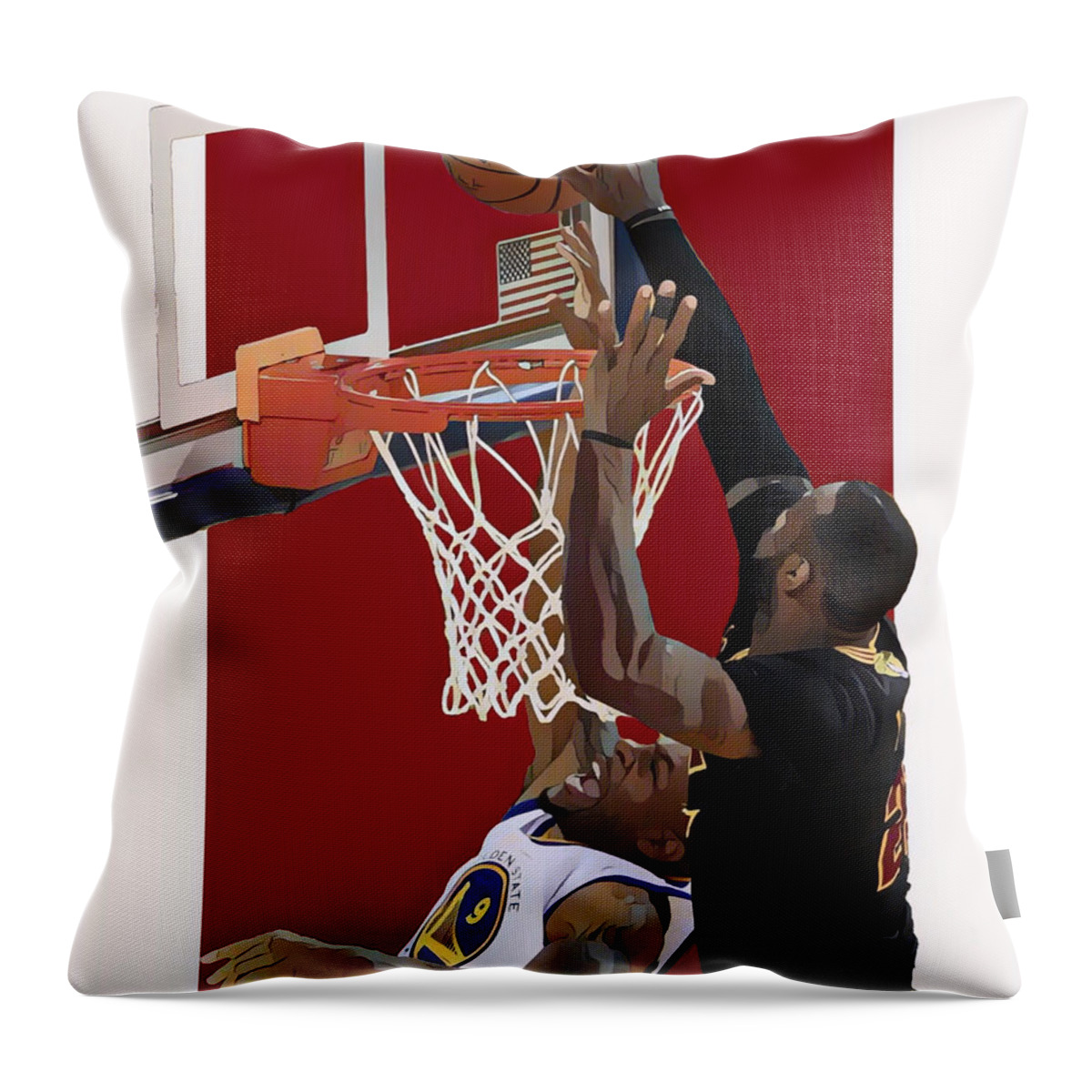 Lebron James Throw Pillow featuring the mixed media Lebron James Cleveland Cavaliers Oil Art by Joe Hamilton