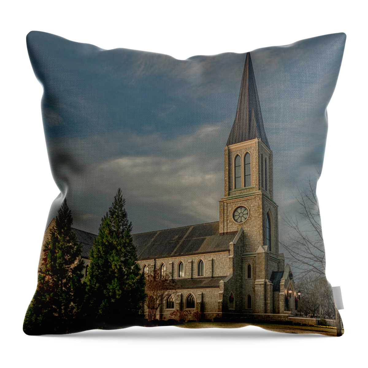 Lee University Throw Pillow featuring the photograph Lee University Chapel at First Light by Marcy Wielfaert