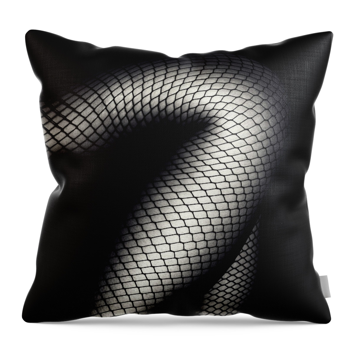 Woman Throw Pillow featuring the photograph Legs in Fishnet Stockings 2 by Johan Swanepoel