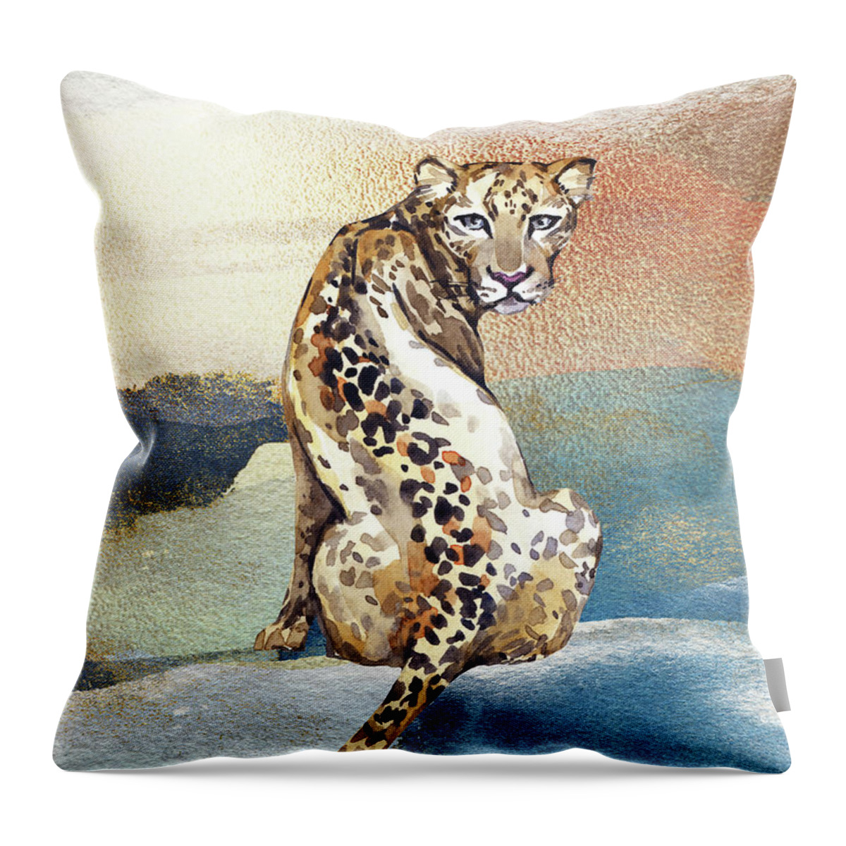 Leopard Throw Pillow featuring the painting Leopard Watercolor Animal Art Painting by Garden Of Delights