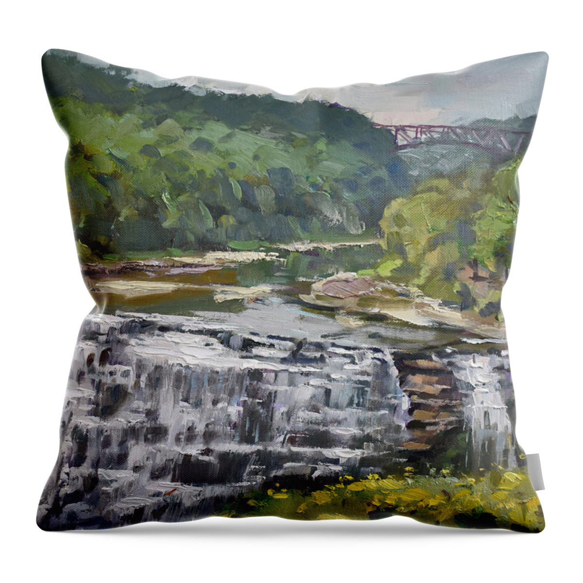 Letchworth Throw Pillow featuring the painting Letchworth State Park by Ylli Haruni