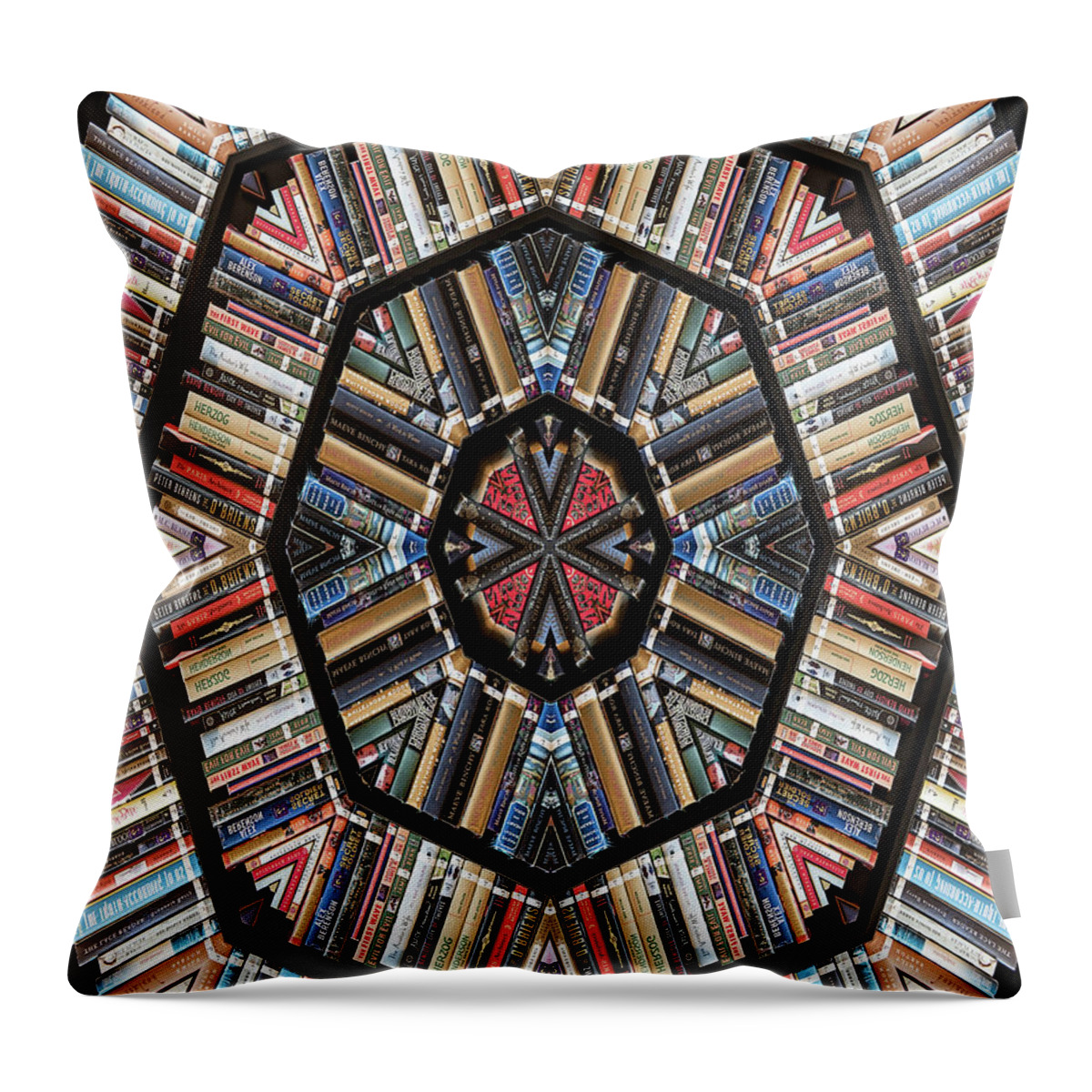 Books Throw Pillow featuring the photograph Library Kaleidoscope by Minnie Gallman