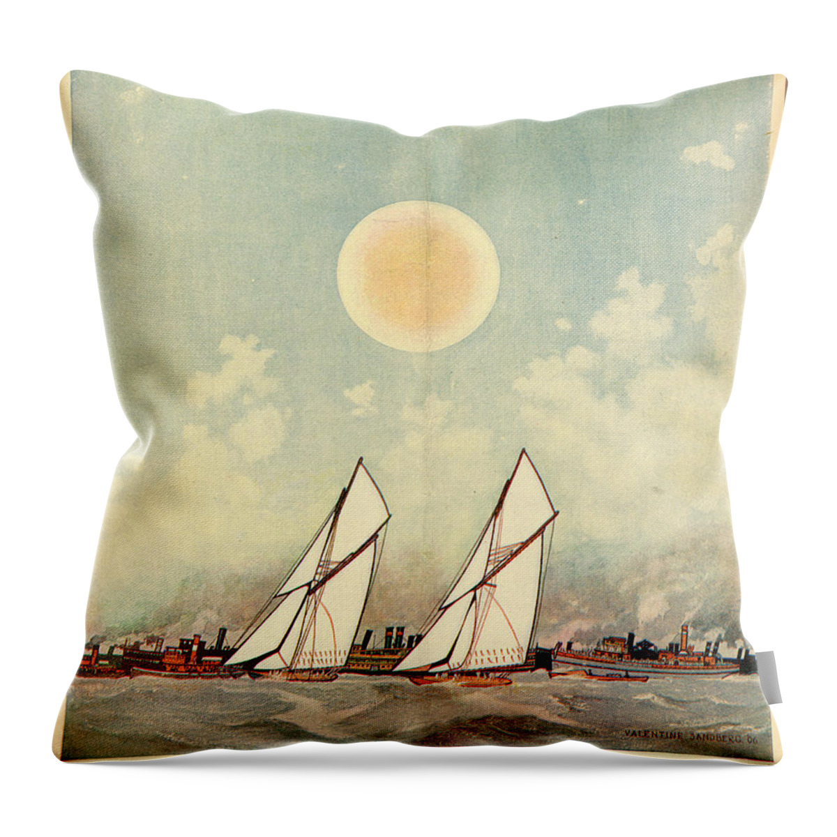 Boats Throw Pillow featuring the mixed media Life Magazine Cover, August 15, 1907 by Valentine Sandberg