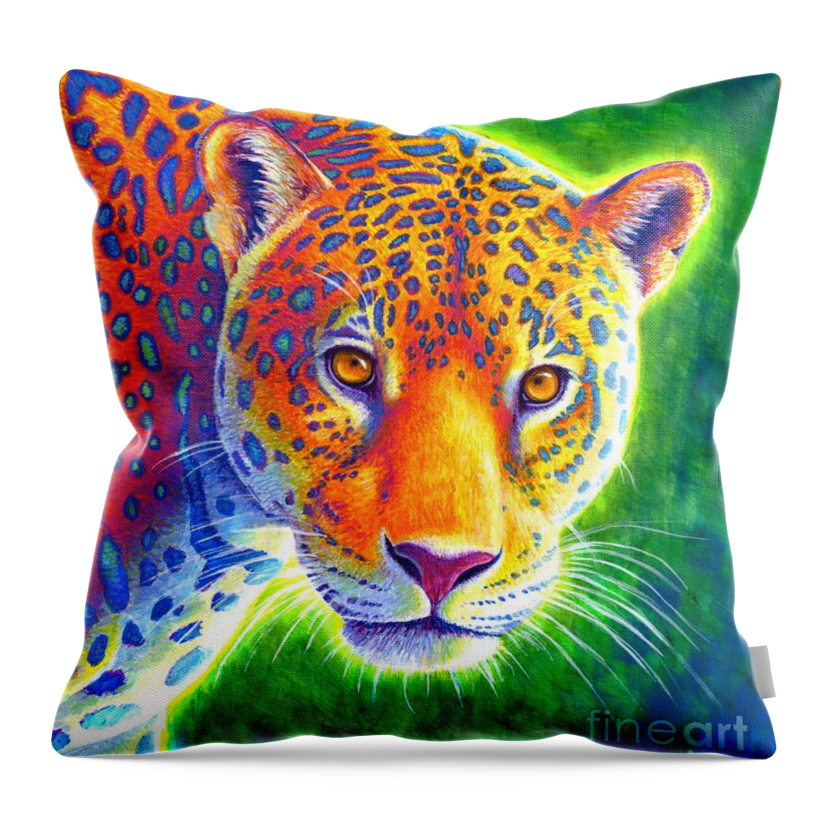 Jaguar Throw Pillow featuring the painting Light in the Rainforest - Jaguar by Rebecca Wang