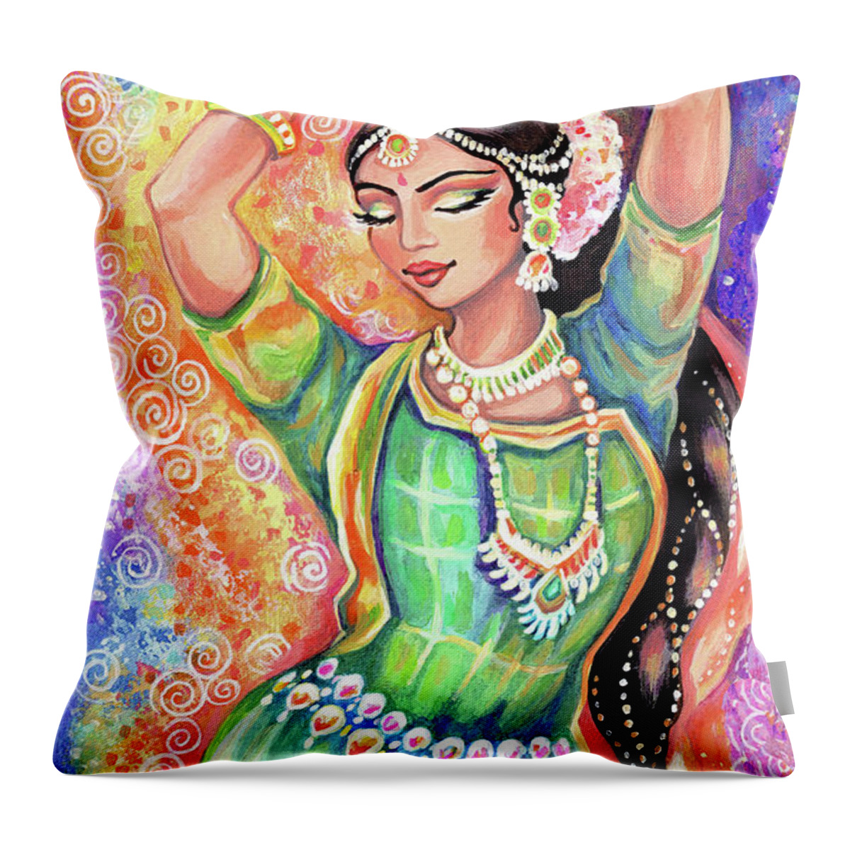 Indian Dancer Throw Pillow featuring the painting Light of Ishwari by Eva Campbell