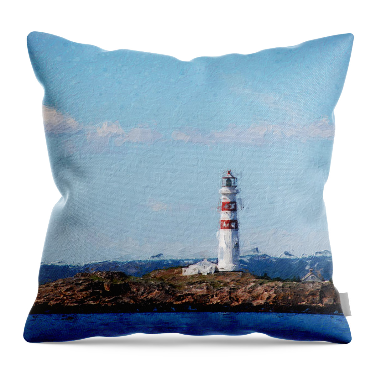 Lighthouse Throw Pillow featuring the digital art Oksoy Lighthouse by Geir Rosset