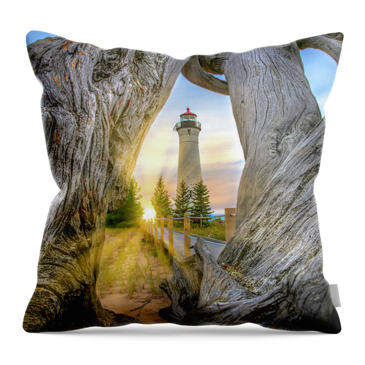 Crisp Point Throw Pillow featuring the photograph Lighthouse Crisp Point Sunset -2222 by Norris Seward