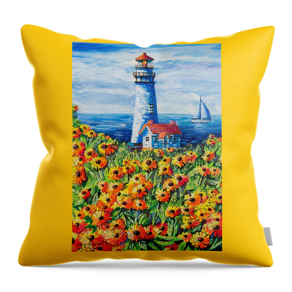 Lighthouse Throw Pillow featuring the painting Lighthouse Vista by Diane Phalen