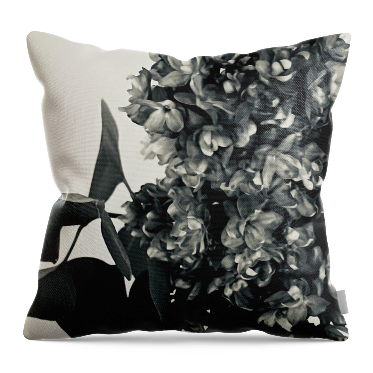 Photography Throw Pillow featuring the painting Lilac Bloom Black and White by Lisa White