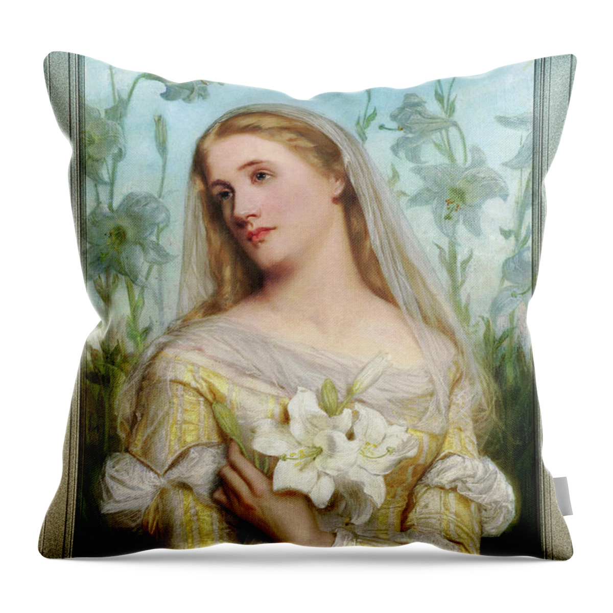 Lillies Throw Pillow featuring the painting Lillies by Gustav Pope by Rolando Burbon