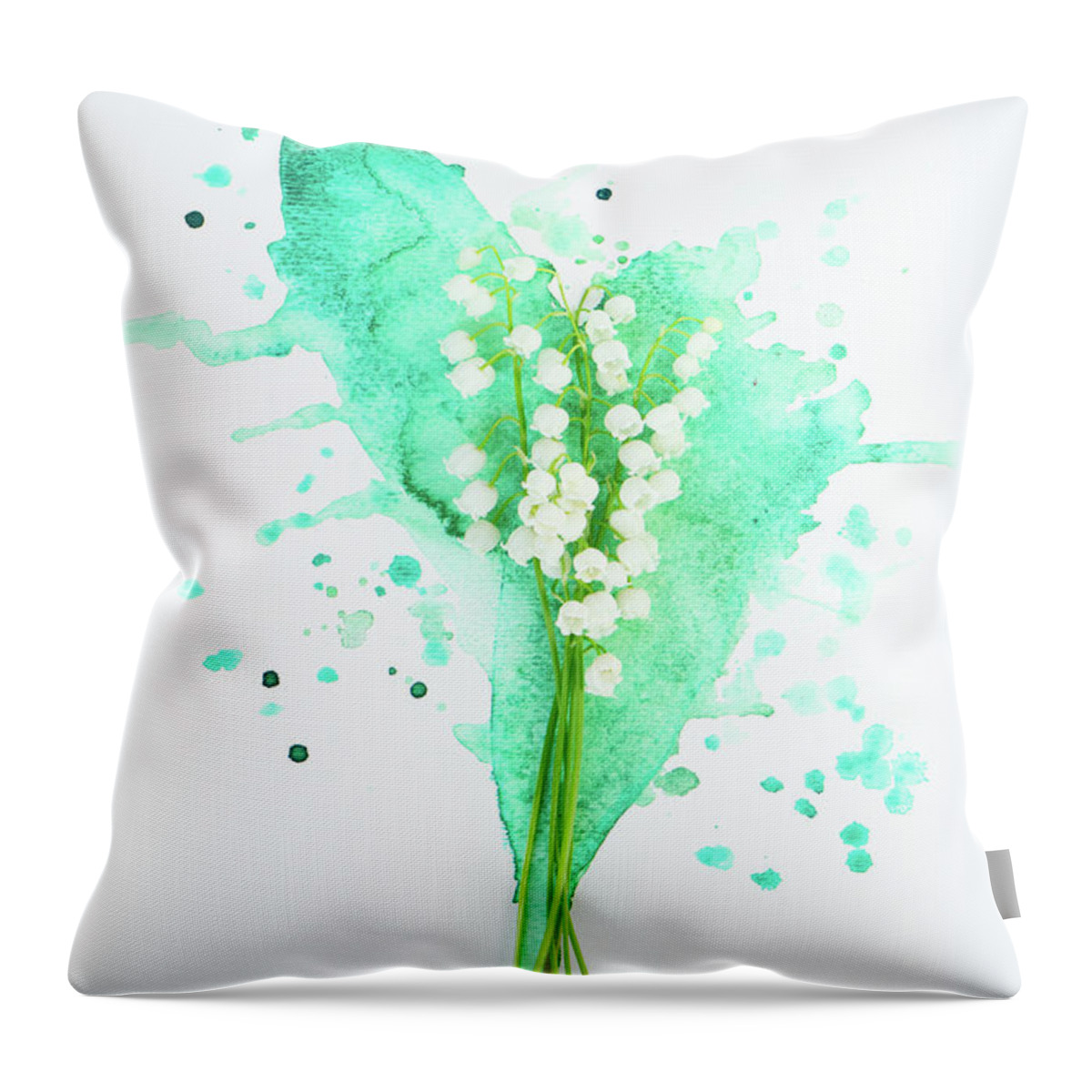 Lilly Of The Valley Throw Pillow featuring the photograph Lilly of the valley on watercolor by Anastasy Yarmolovich