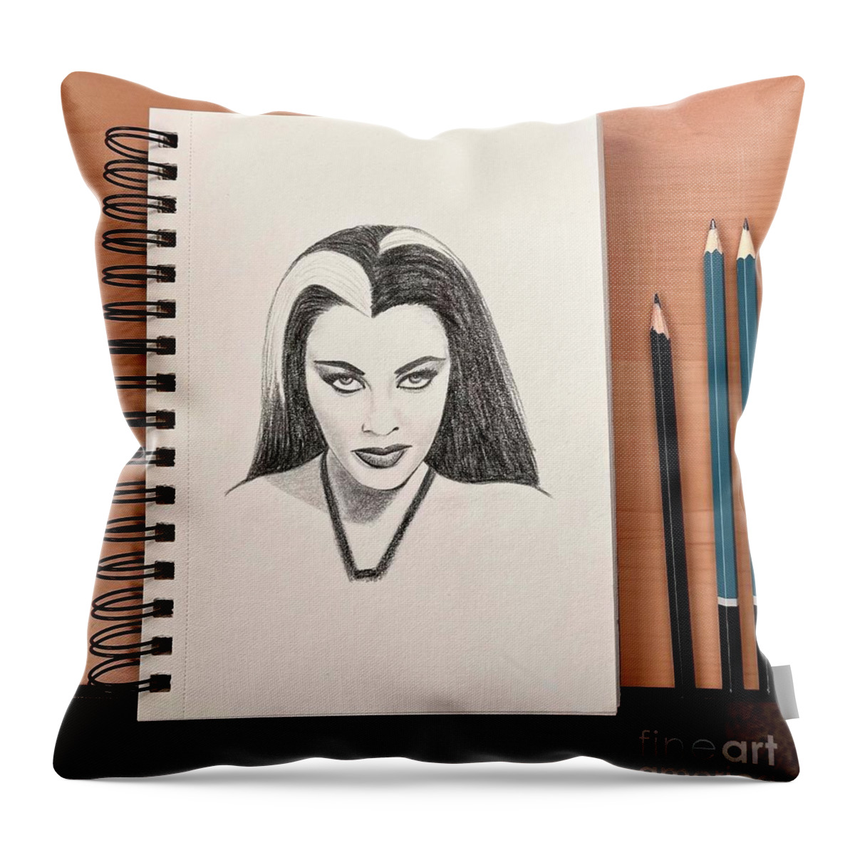 Throw Pillow featuring the drawing Lily Munster by Donna Mibus