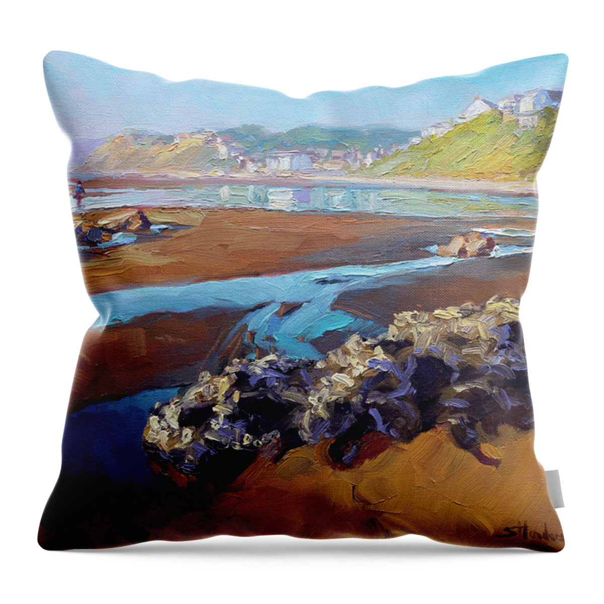 Beach Throw Pillow featuring the painting Lincoln City Beach by Steve Henderson