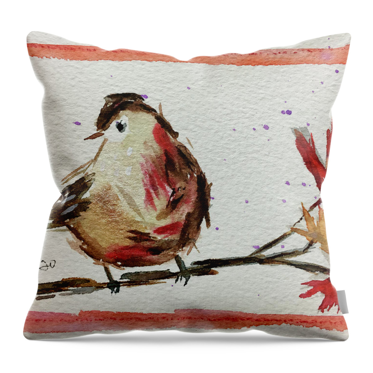 Grand Tit Throw Pillow featuring the painting Lincolns Sparrow on a Maple Branch by Roxy Rich