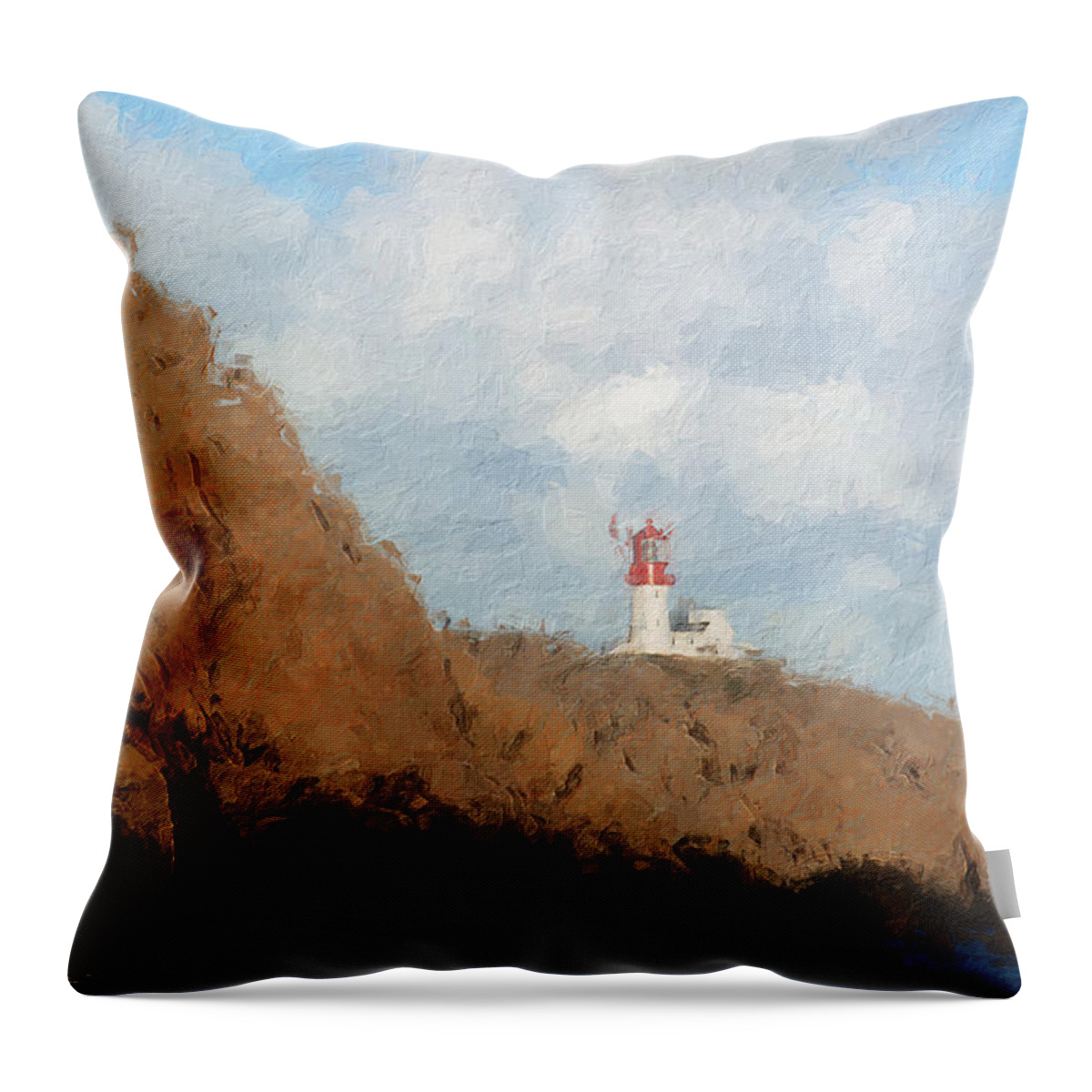 Lighthouse Throw Pillow featuring the digital art Lindesnes lighthouse by Geir Rosset