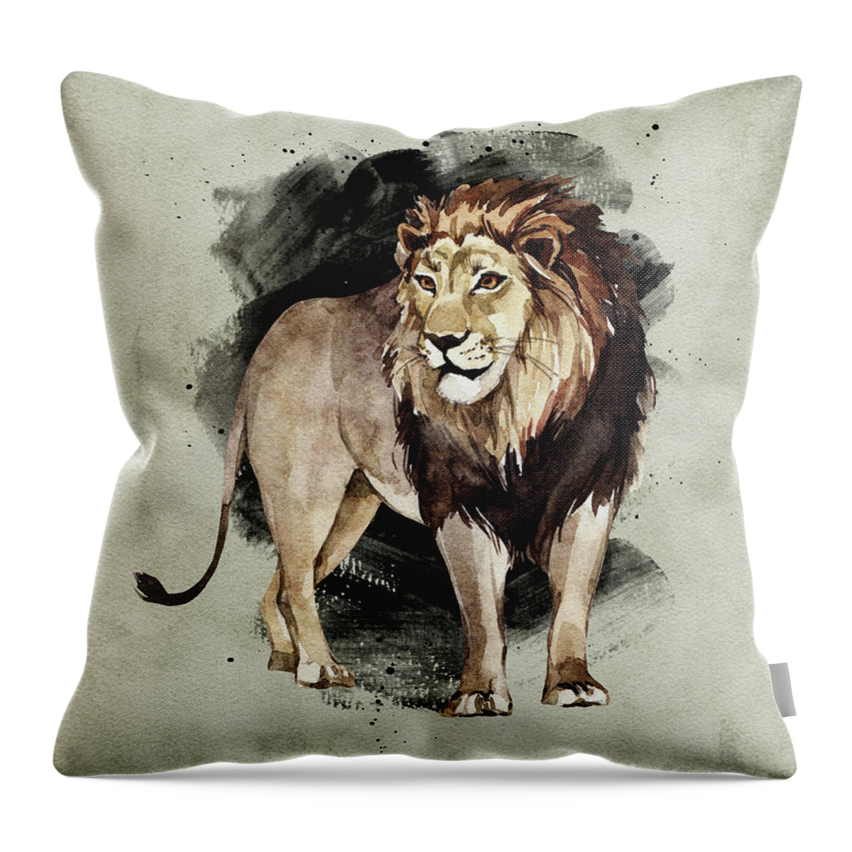 Lion Throw Pillow featuring the painting Lion Watercolor Animal Art Painting by Garden Of Delights