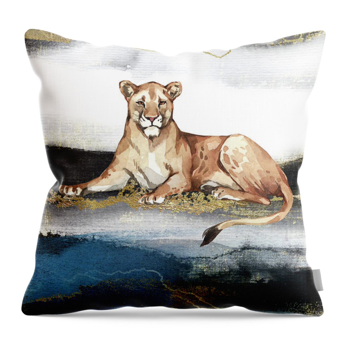 Lioness Throw Pillow featuring the painting Lioness Watercolor Animal Art Painting by Garden Of Delights
