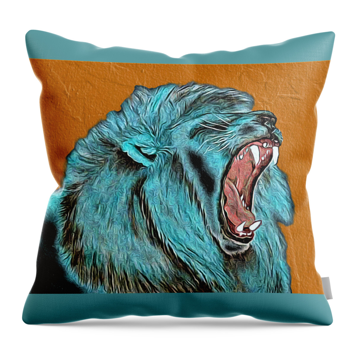 Abstract Throw Pillow featuring the mixed media Lion's Roar - Abstract by Ronald Mills