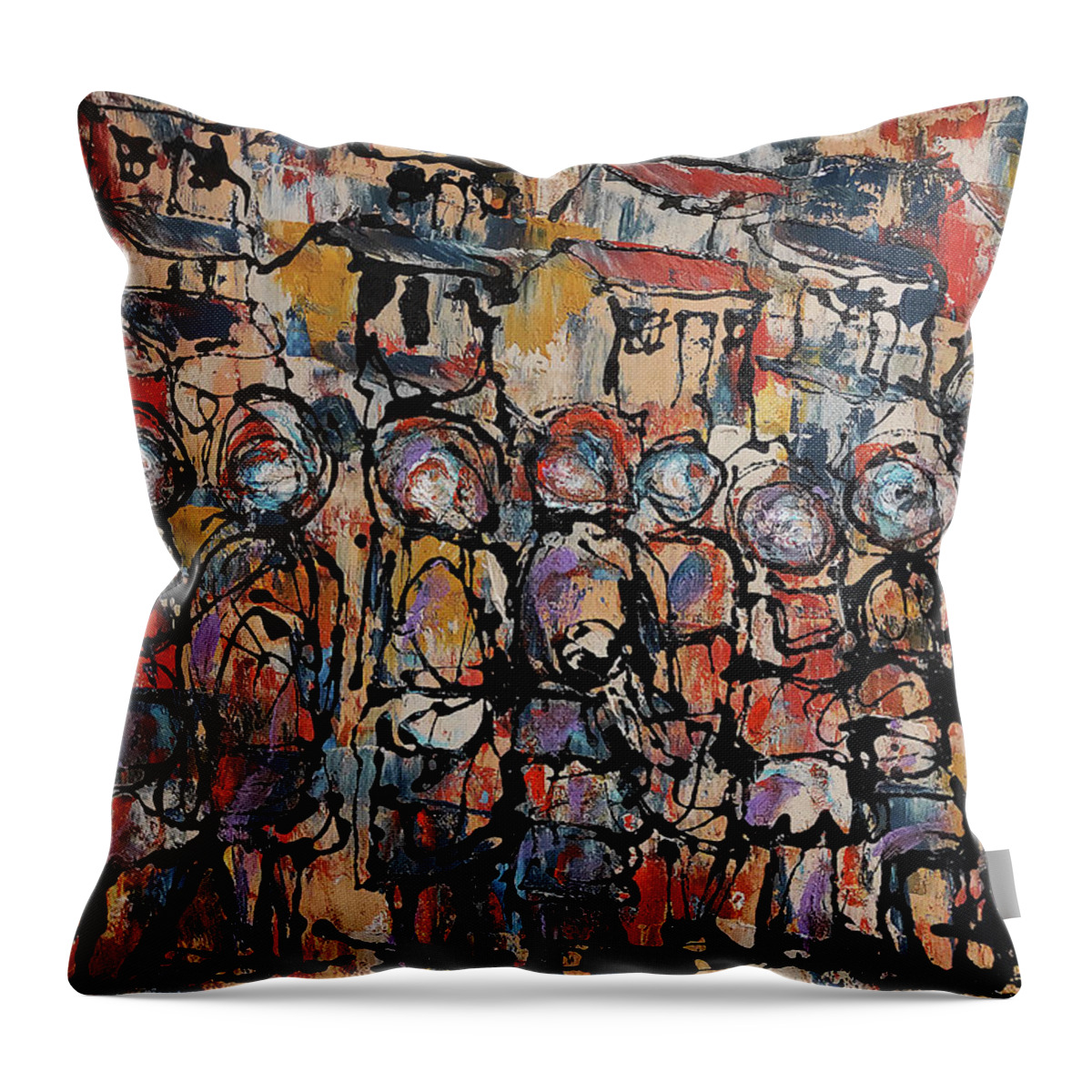 Moa Throw Pillow featuring the painting Little Boxes On The Hillside by Solomon Sekhaelelo
