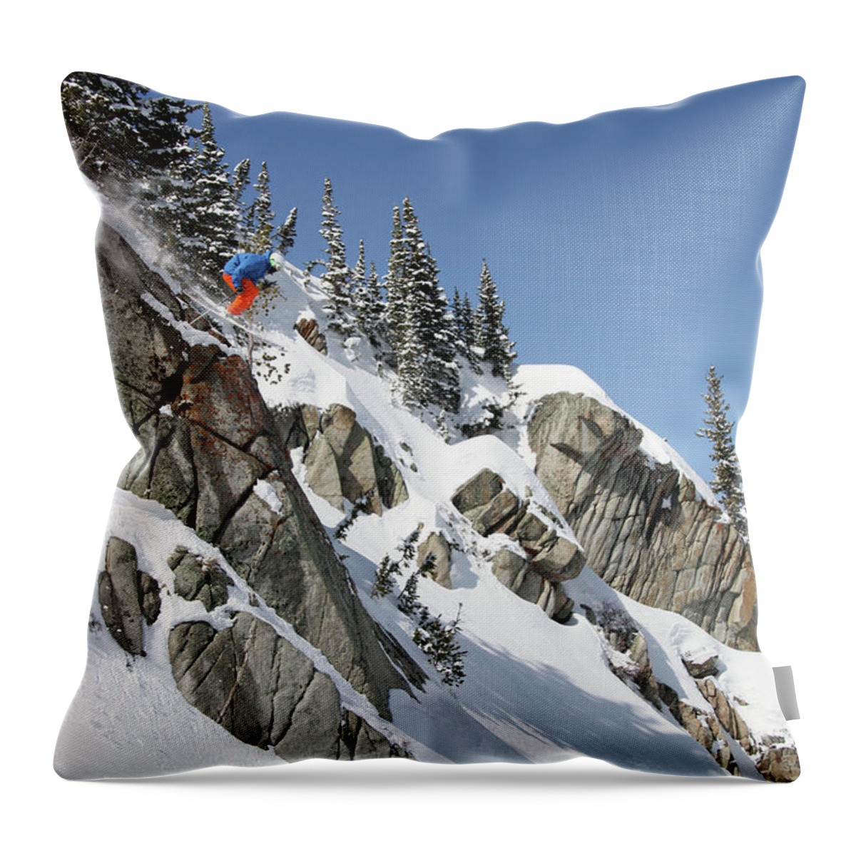 Utah Throw Pillow featuring the photograph Little Cottonwood Canyon Skier - Alta Backcountry, Utah - IMG_0471 by Brett Pelletier