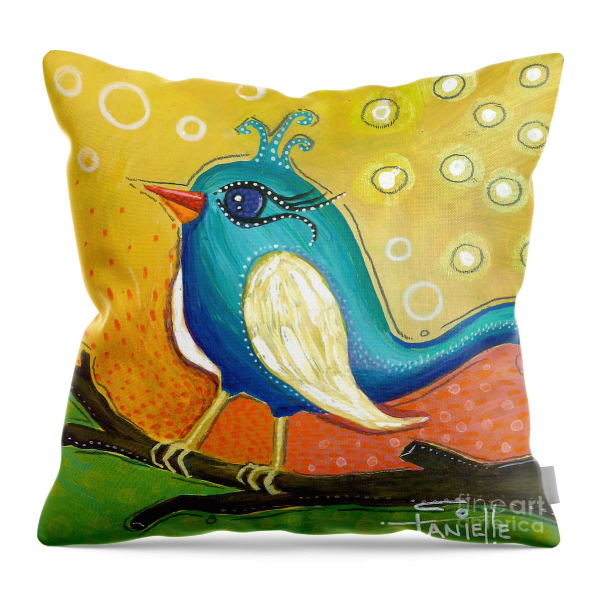 Jay Bird Throw Pillow featuring the painting Little Jay Bird by Tanielle Childers