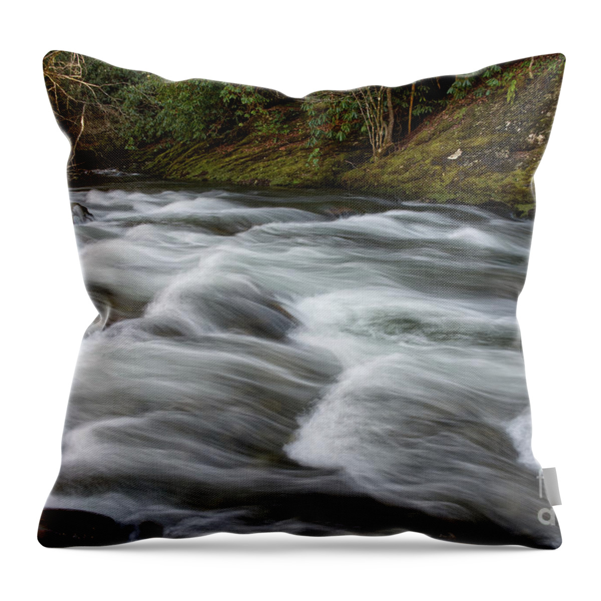 Smokies Throw Pillow featuring the photograph Little River Rapids 21 by Phil Perkins