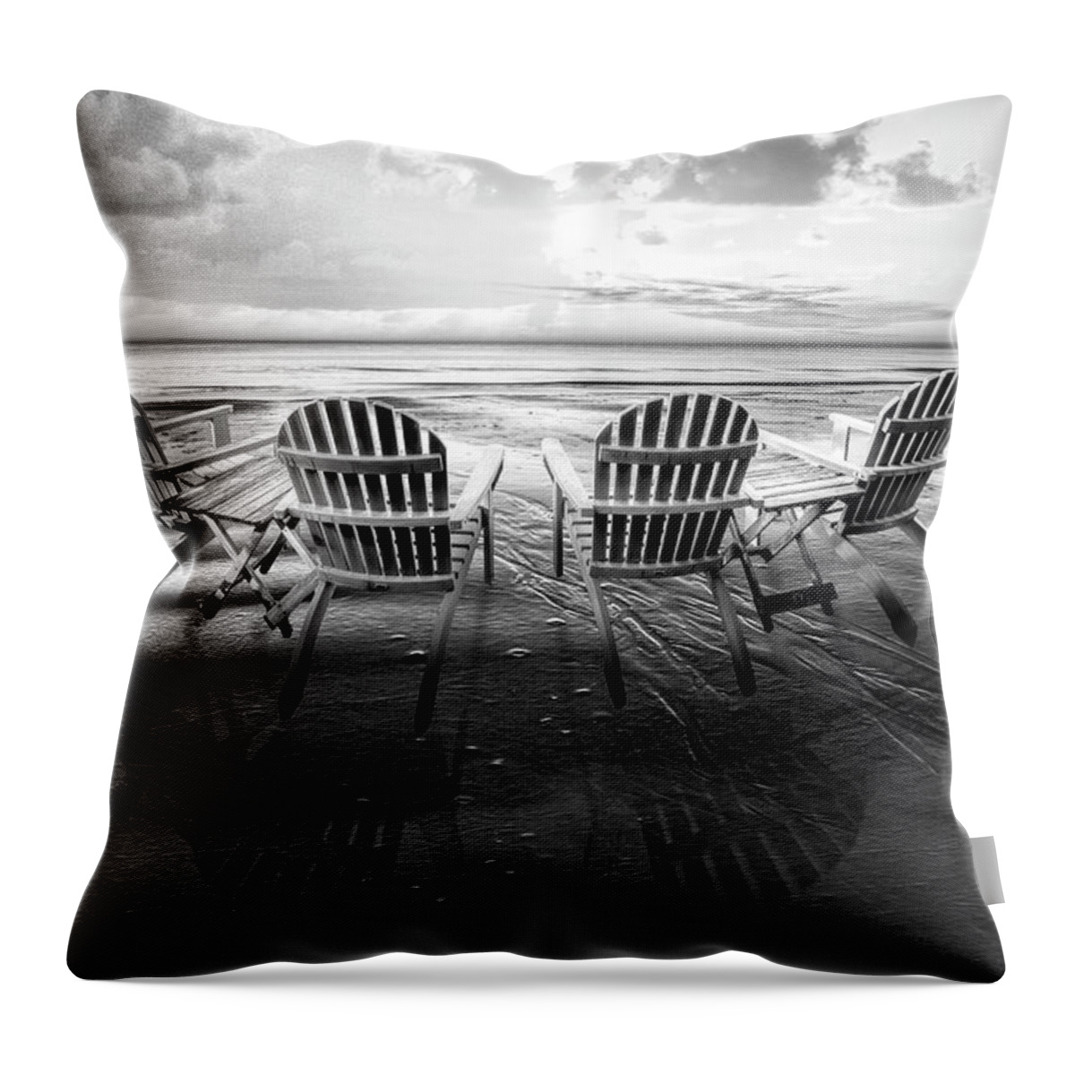 Black Throw Pillow featuring the photograph Living the Beach Life Black and White by Debra and Dave Vanderlaan