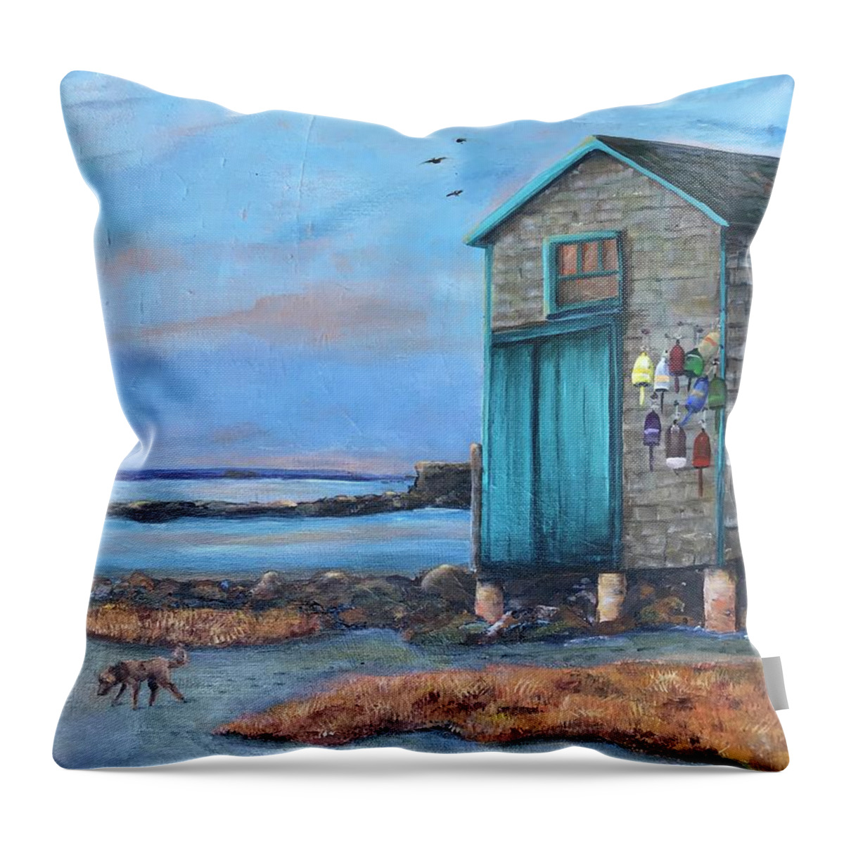 Shack Throw Pillow featuring the painting Lobster Shack by Deborah Naves