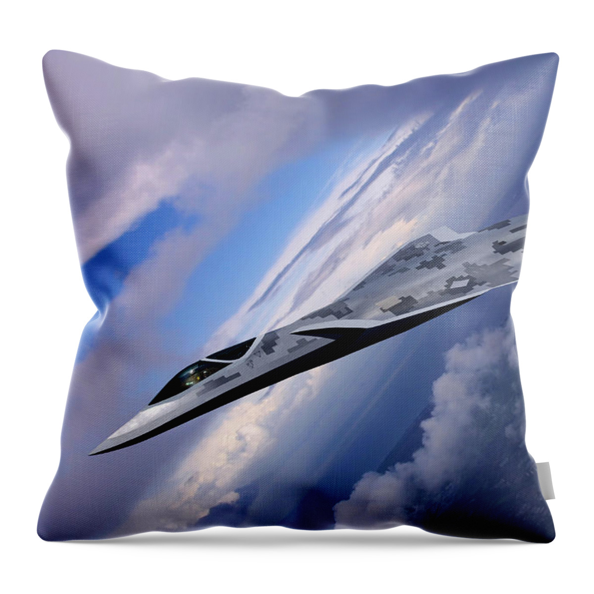 Lmt Throw Pillow featuring the digital art Lockheed LMT Raven II Vertical Climb by Custom Aviation Art