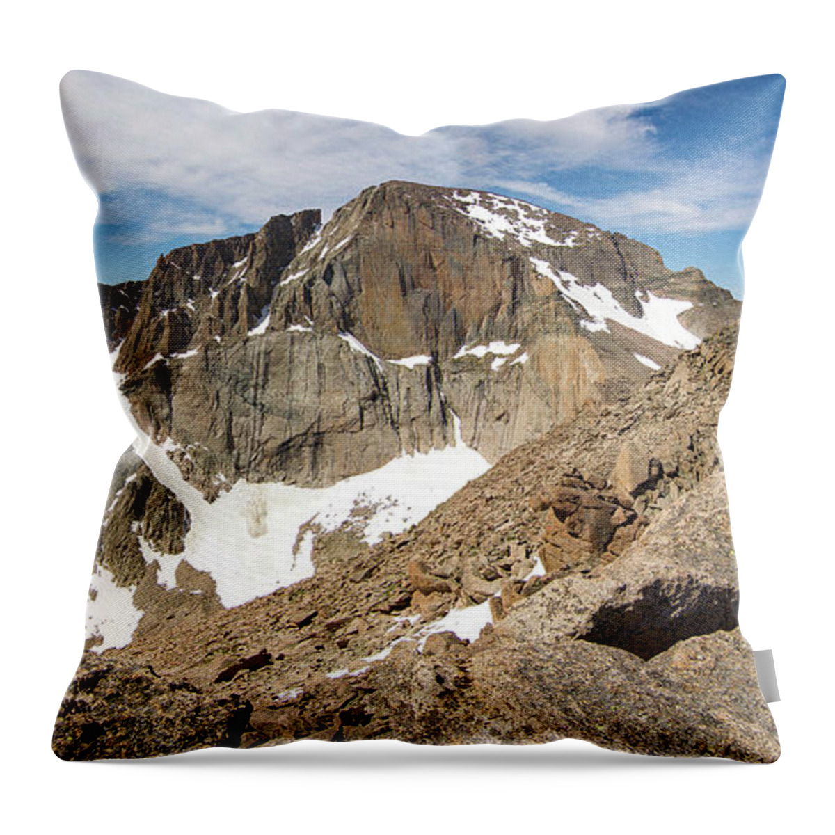Longs Peak Throw Pillow featuring the photograph Longs Peak Diamond Panorama by Aaron Spong