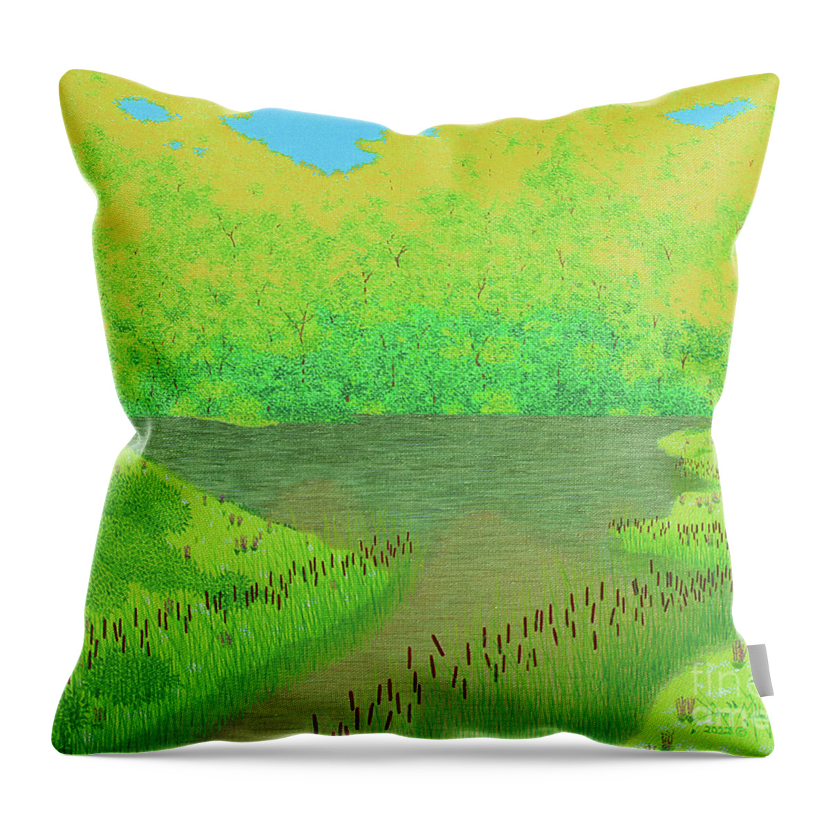 Streams Throw Pillow featuring the painting Look On The Bright Side by Doug Miller