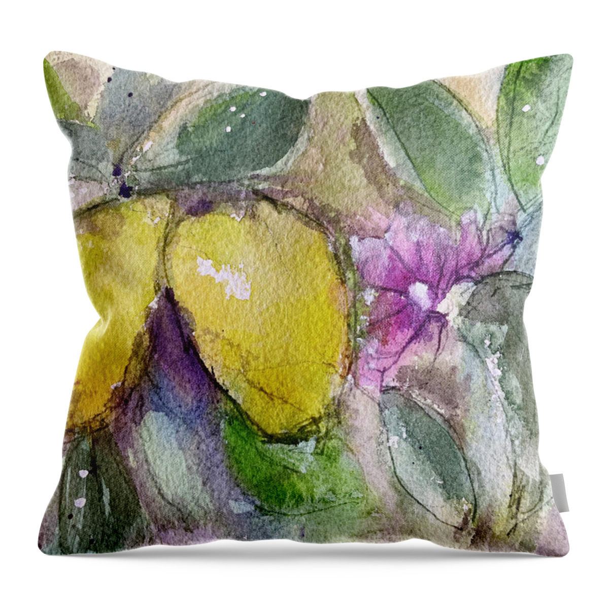 Lemons Throw Pillow featuring the painting Loose Lemons by Roxy Rich