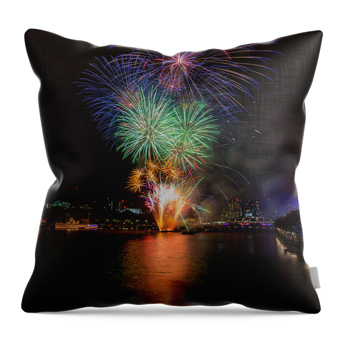Thames Throw Pillow featuring the photograph Lord Mayor firework show in London by Andrew Lalchan