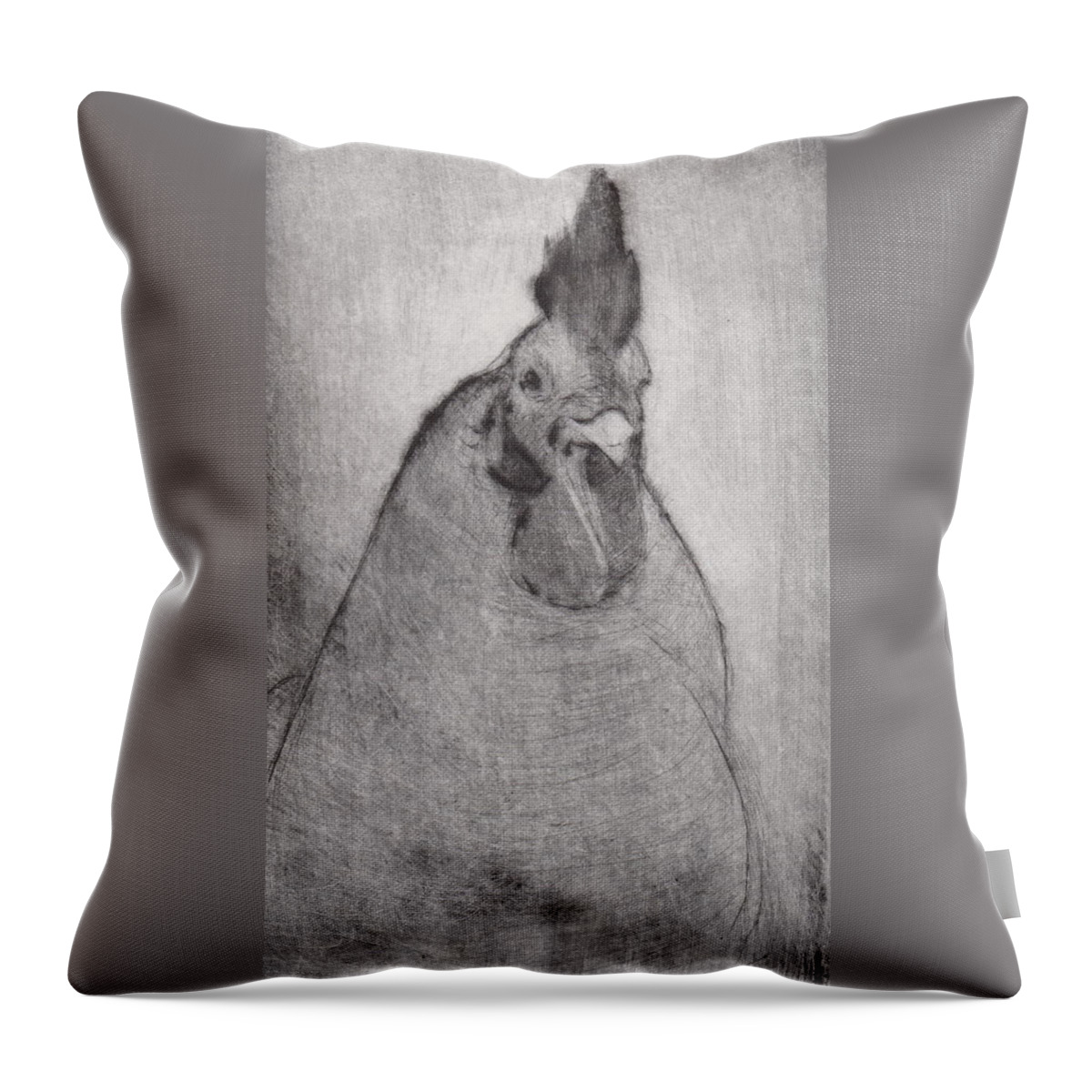 Rooster Throw Pillow featuring the drawing Lord Ribblesday - etching by David Ladmore