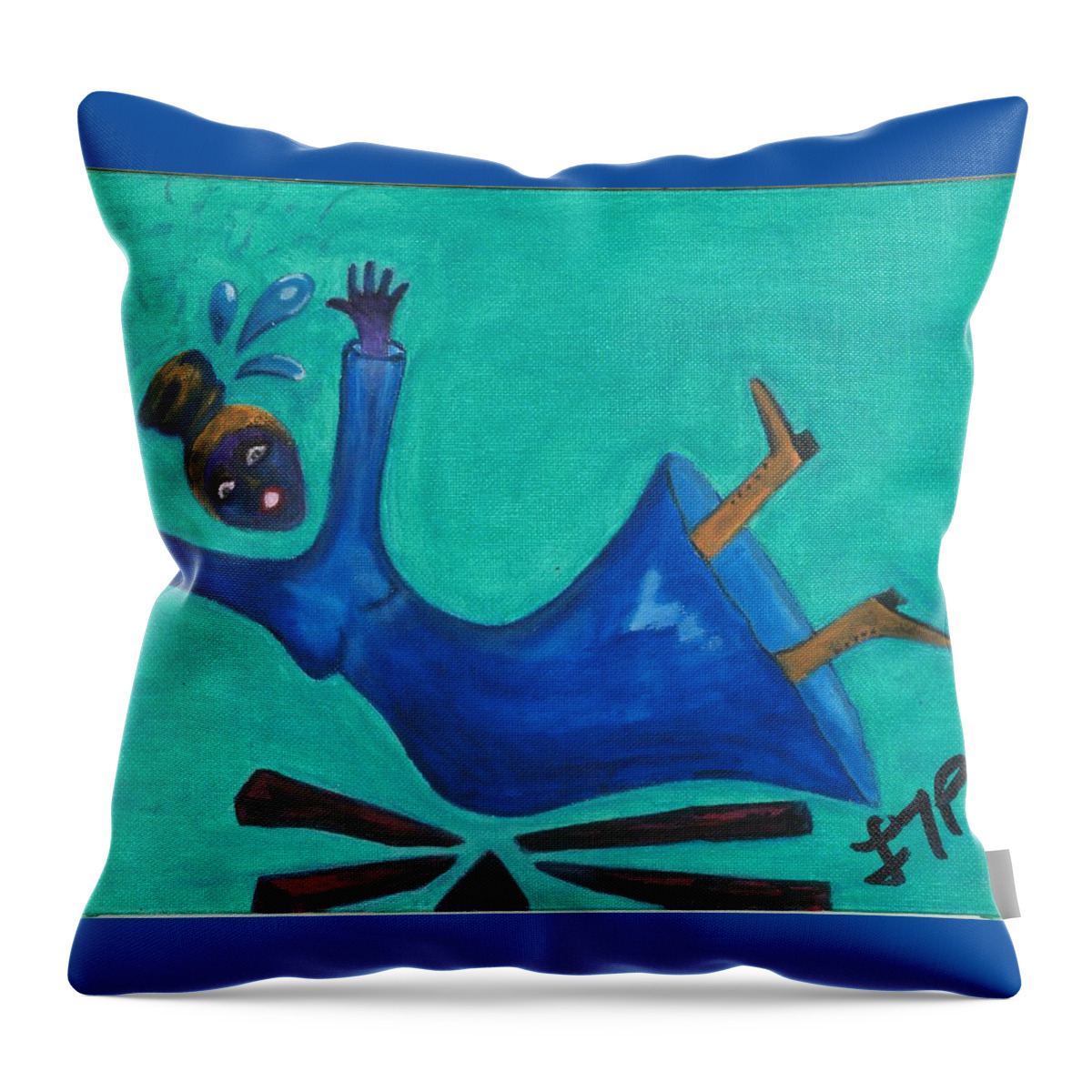 Blue Throw Pillow featuring the painting Losing My Head by Esoteric Gardens KN