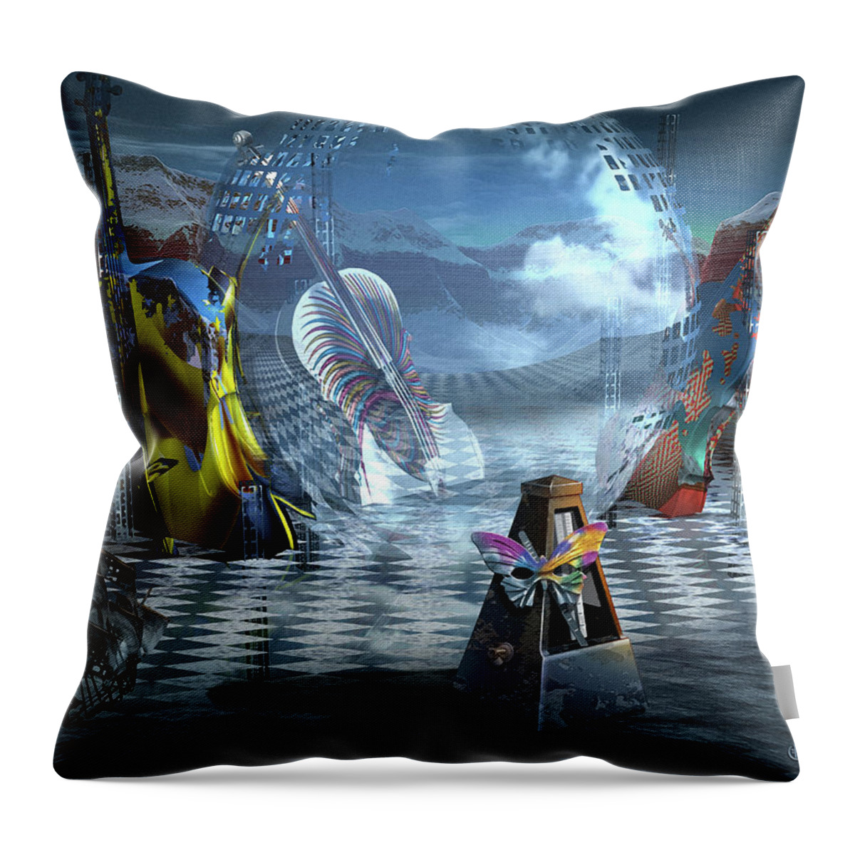 Music Instrument Color Violin Throw Pillow featuring the digital art Lost Beauty of Disharmony by George Grie